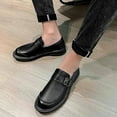 thumbnail image 3 of Men's Leather Monk Buckle Platform Penny Loafers Classic Slip-On Comfort Round Toe Business Dress Moccasins Boat Shoes Casual Non Slip Driving Walking Work Shoes, 3 of 7
