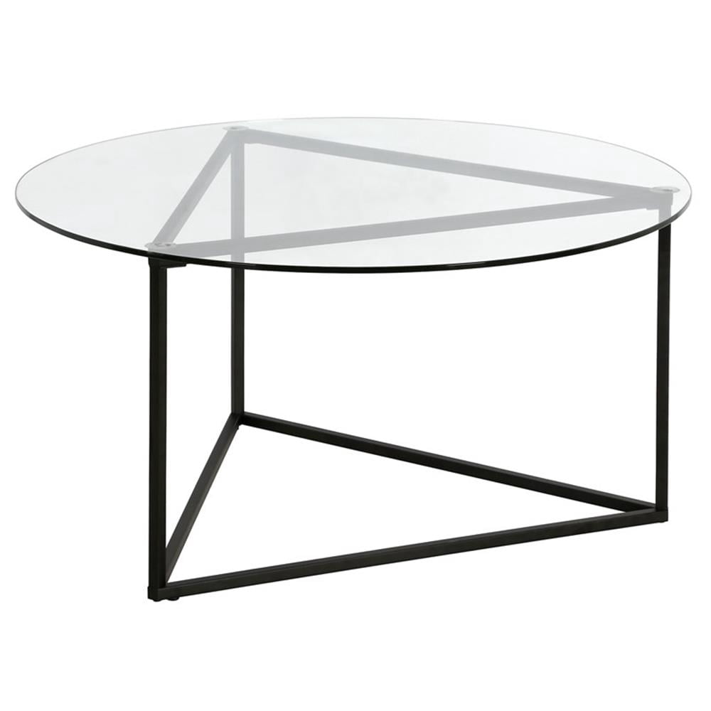 Evelyn&Zoe Jenson 35" Wide Round Coffee Table with Glass Top, Blackened Bronze