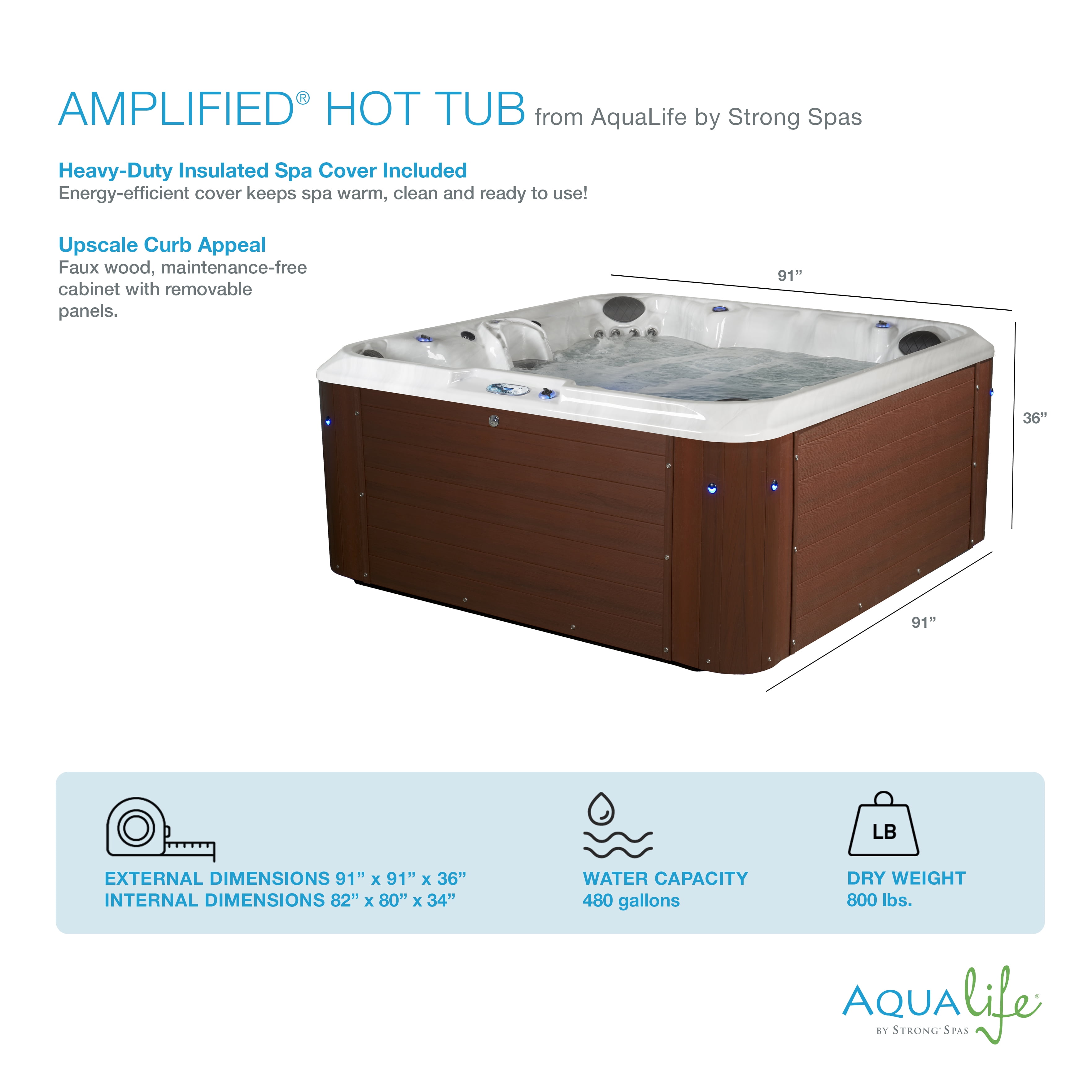 Amplified 100-Jets 7-Person Lounger Spa w/Bluetooth Stereo and 3 Pumps by Aqualife by Strong Spas