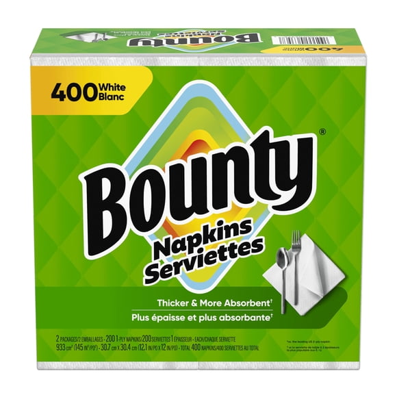 Bounty Paper Napkins, White, 1 Pack, 400 Sheets per Pack