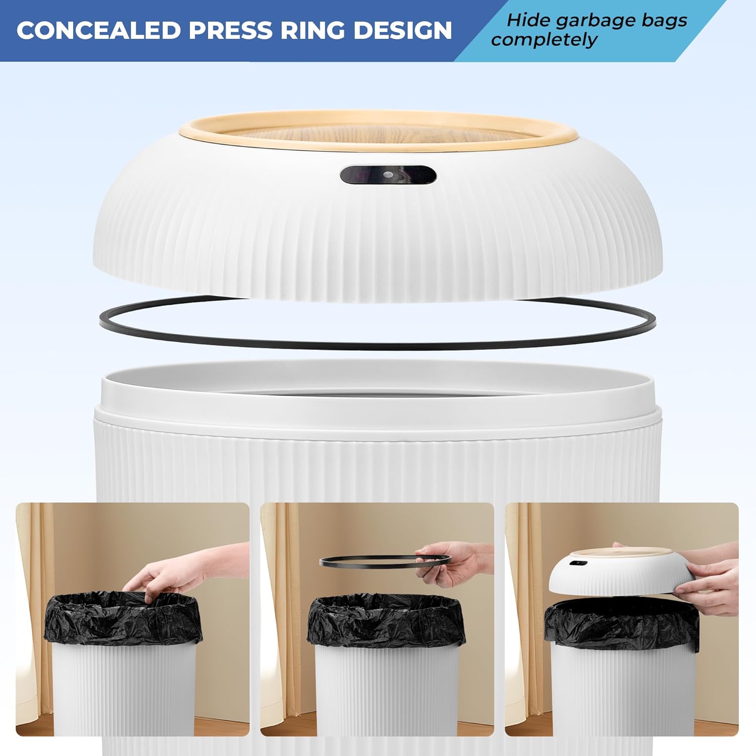 2 Pack Automatic Motion Sensor Bathroom Trash Can with Lid, 3 Gallon / 11 L Touchless Trash Bin, Smart Plastic Garbage Can, Intelligent Trash Can for Bedroom, Bathroom, Kitchen, Office, White