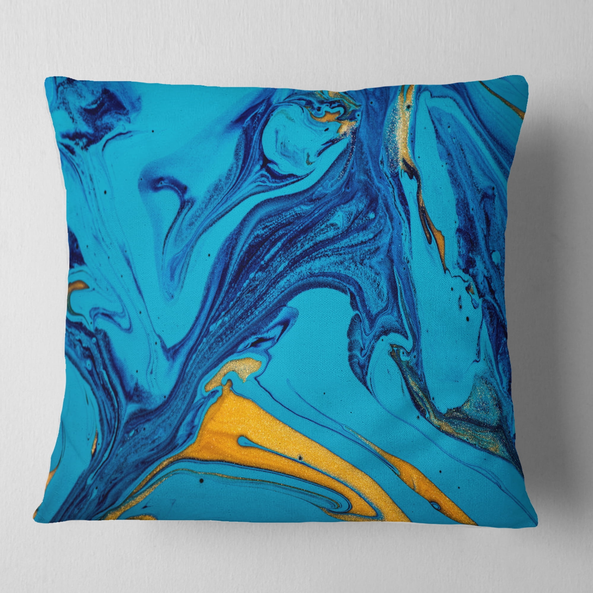 Designart Soft Blue Abstract Acrylic Paint Mix - Abstract Throw Pillow - 18x18