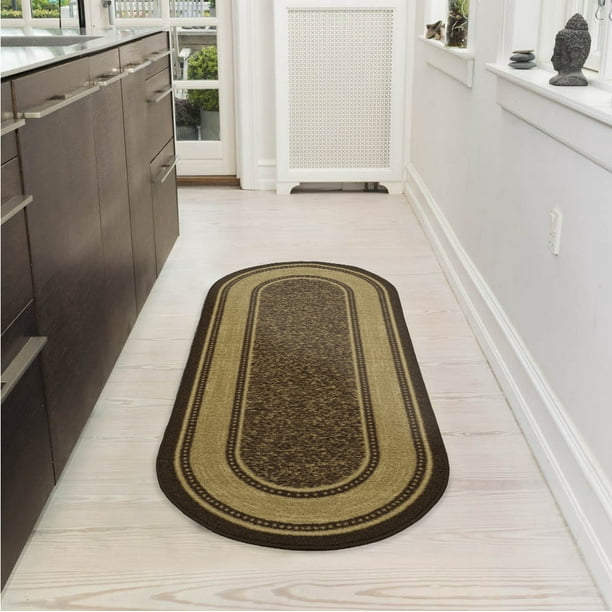 Ottomanson Ottohome Bordered Runner Rug, Chocolate Brown, 20"X59" Oval
