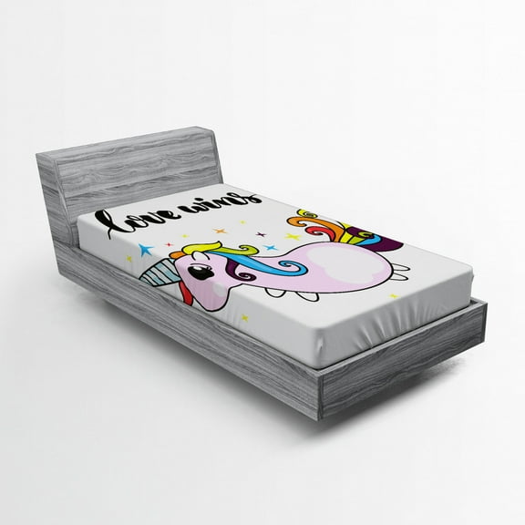 Ambesonne Unicorn Fitted Sheet, LGBT Slogan Tail, Twin Size, Multicolor