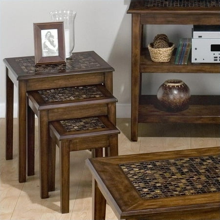 Art Deco Nesting Tables - Jofran Baroque Nesting Chairside Table with Mosaic Tile Inlay in Brown