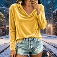 thumbnail image 4 of Smupbvky Velvet Tops for Women Dressy Casual Cowl Neck Long Sleeve Pullover Soft Velour Blouses with Buttons (XL, Yellow), 4 of 5