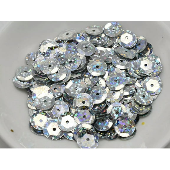 U8MO 2000 Silver Hologram 10mm CUP round loose sequins Paillette sewing Wedding craft