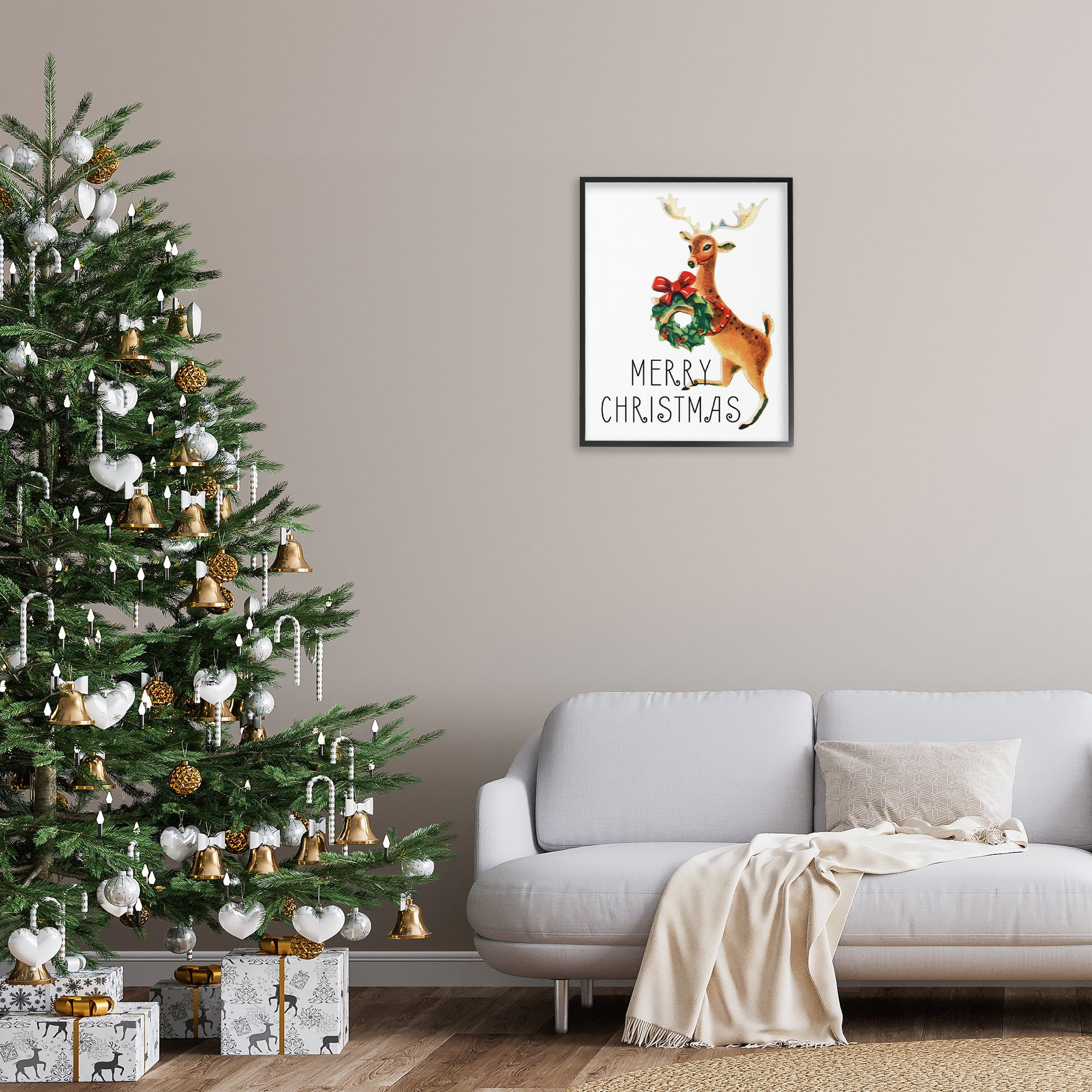 Stupell Industries Merry Christmas Reindeer Holiday Painting Black Framed Art Print Wall Art, 24 x 30