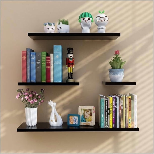 Repisas Flotantes - Set de 4 Estantes Minimalistas Paredes 20cm, 30cm, 40cm y 50cm,(15cm Ancho), para Decoración de Decorar tu Cocina, Baño, Sala, Cuarto (Negro)