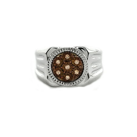 Men's Brown Diamond Accent Circle Sterling Silver Ring