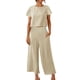 thumbnail image 1 of ICHUANYI Liquidación Conjuntos a juego de salón de 2 piezas de verano para mujer Trajes sólidos Lino Cuello redondo Tops de manga corta y pantalones largos Traje de chándal ICHUANYI WER2023082205064, 1 of 5