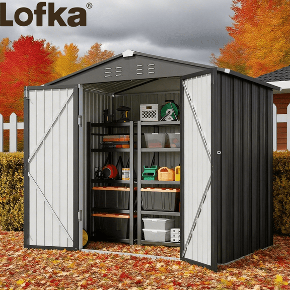 6x4FT Metal Outdoor Storage Shed, Garden Tool Shed with Lockable Doors & Slooping Roof for Backyard,Patio,Dark Grey