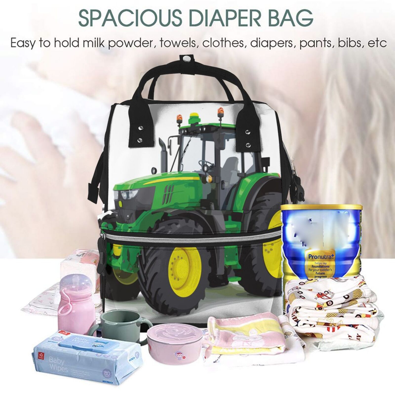 Fuzoiu big farm tractor Print Diaper Bag Backpack,Baby Essentials Travel Tote,Multi function Waterproof Diaper Bag, Travel Essentials Baby Bag - Unisex