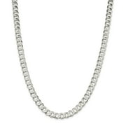 Solid 925 Sterling Silver 8mm Close Link Flat Curb Cuban Chain Necklace - with Secure Lobster Lock Clasp 24"
