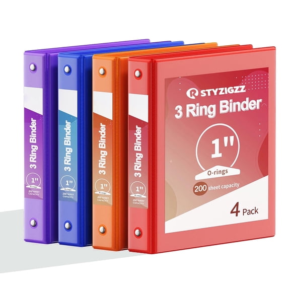 3 Ring Binder 1 inch Round Ring Notebook Binders Holds 200 Sheets of School Paper Organizer with Pockets 4 Pack PVC-Free Assorted Dark Colors View