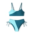 thumbnail image 6 of VNKIDY Girls Kids Two Piece Bikini Set Color Block Spaghetti Strap Top High Waist Bottoms With Side Drawstring For Summer Beach Vacation Dark Green 15-16 Years, 6 of 6