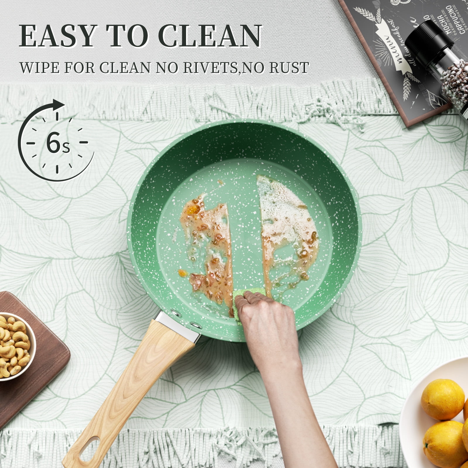 Innerwell 8-Inch Green Nonstick Aluminum Frying Pan Skillet with Bakelite Handle, Compatible with Various Stovetops
