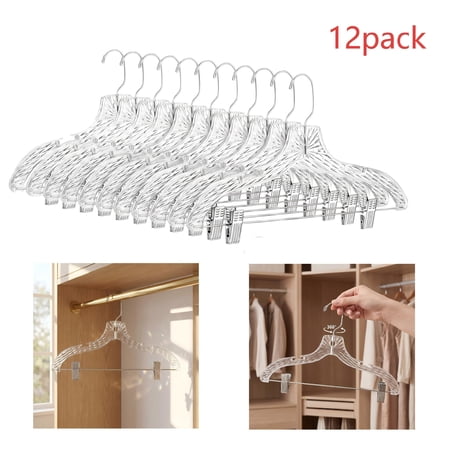 Clear Skirt Hangers with Clips, 17 Inch Heavy Duty Pant Hangers, Crystal Cut Non Slip Clip Hangers for Women’s Skirts, Pants, Daily Wardrobe Storage