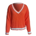 thumbnail image 4 of Gibobby Sueter para mujer invierno Suéter informal para mujer Top con cuello en V Color Blocking Pullover Camisa de manga larga de punto Elegante suéter cálido(Naranja,G), 4 of 5
