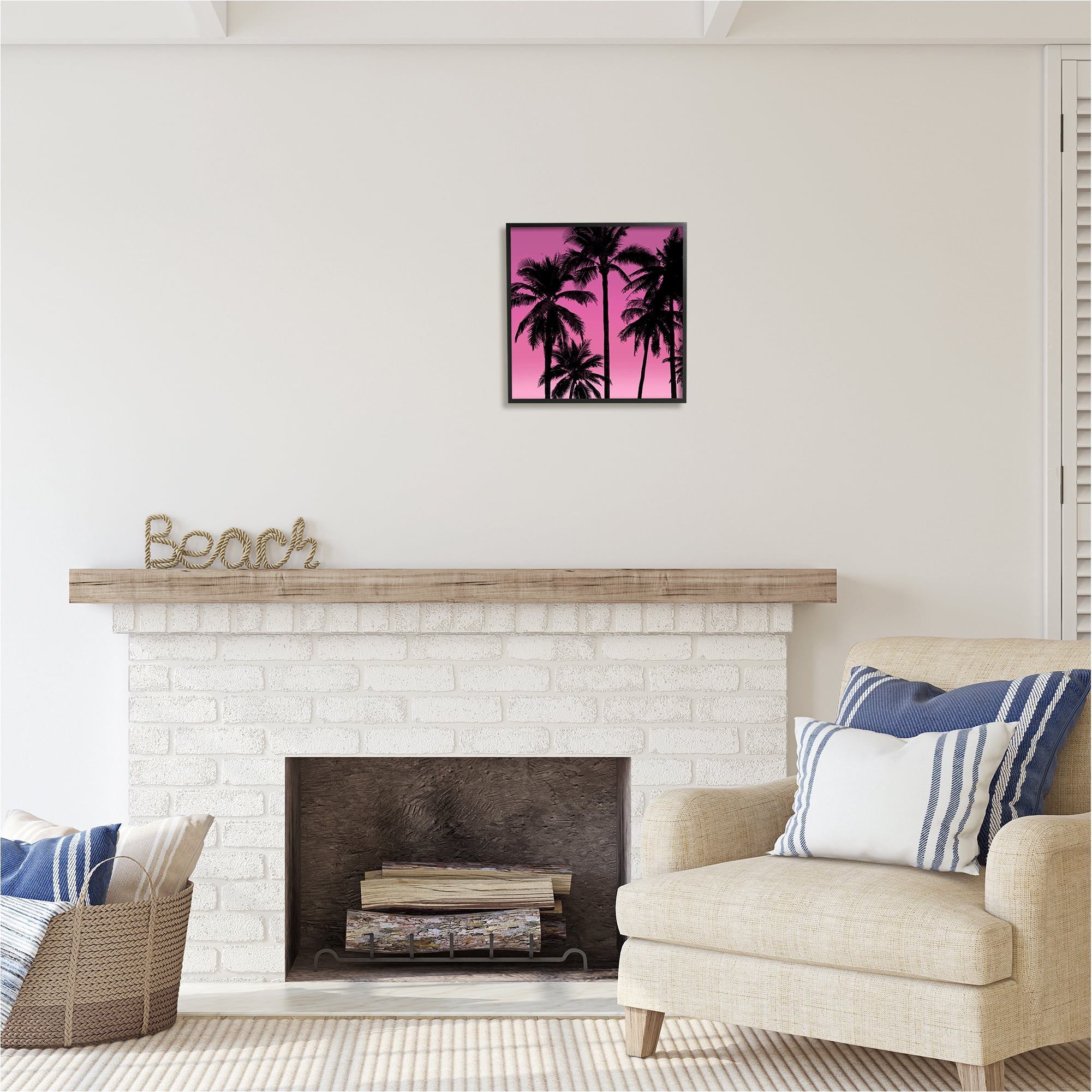 Stupell Industries Palm Trees & Pink Sky Botanical & Floral Painting Black Framed Art Print Wall Art, 17 x 17