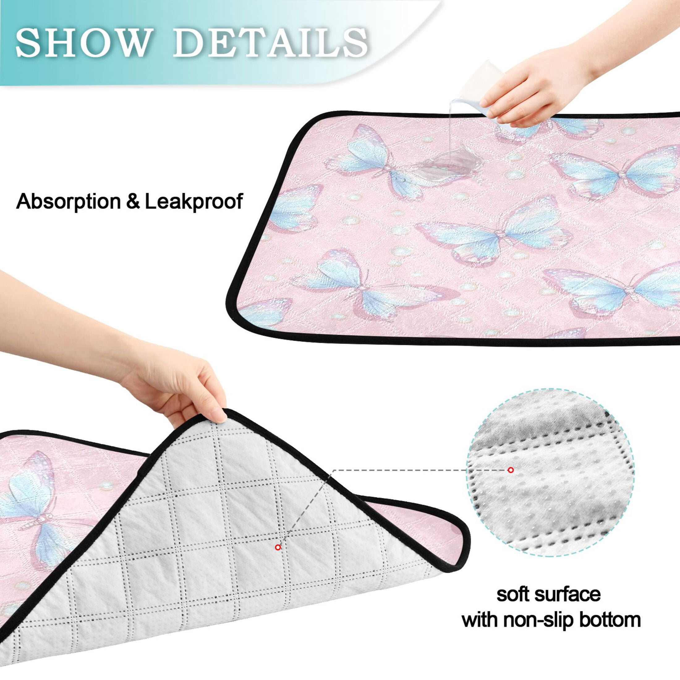Washable Pet Pee Pads with Super Absorbent Reusable Training Pads for Dogs & Cats Light Blue Butterflies