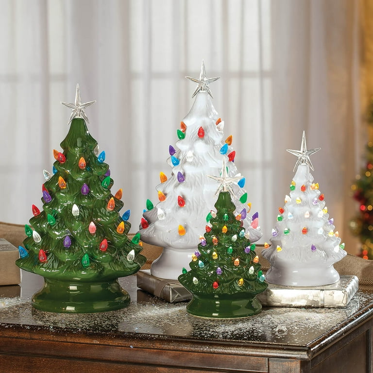 Small Ceramic Christmas Tree Hand-Painted Vintage Tabletop Christmas Tree  Holiday Decoration with Multi-Color Lights White Christmas Tree 12 inch