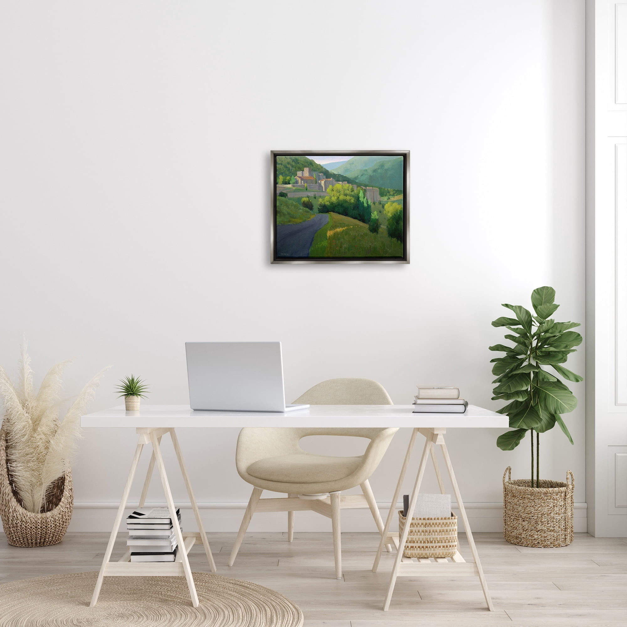 Stupell Industries Winding Road Path Distant Rural Farm Town Graphic Art Luster Gray Floating Framed Canvas Print Wall Art, Design by Ian Roberts