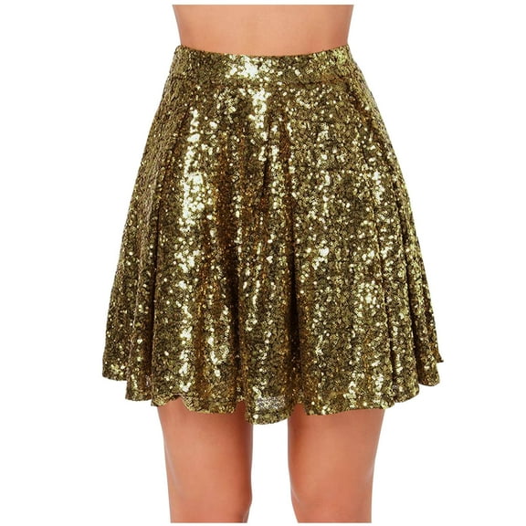 Cavosen Women Skirts Sequins Elastic Waist Mini Skirts Solid Short Skirts Trendy Date Night Club Skirt
