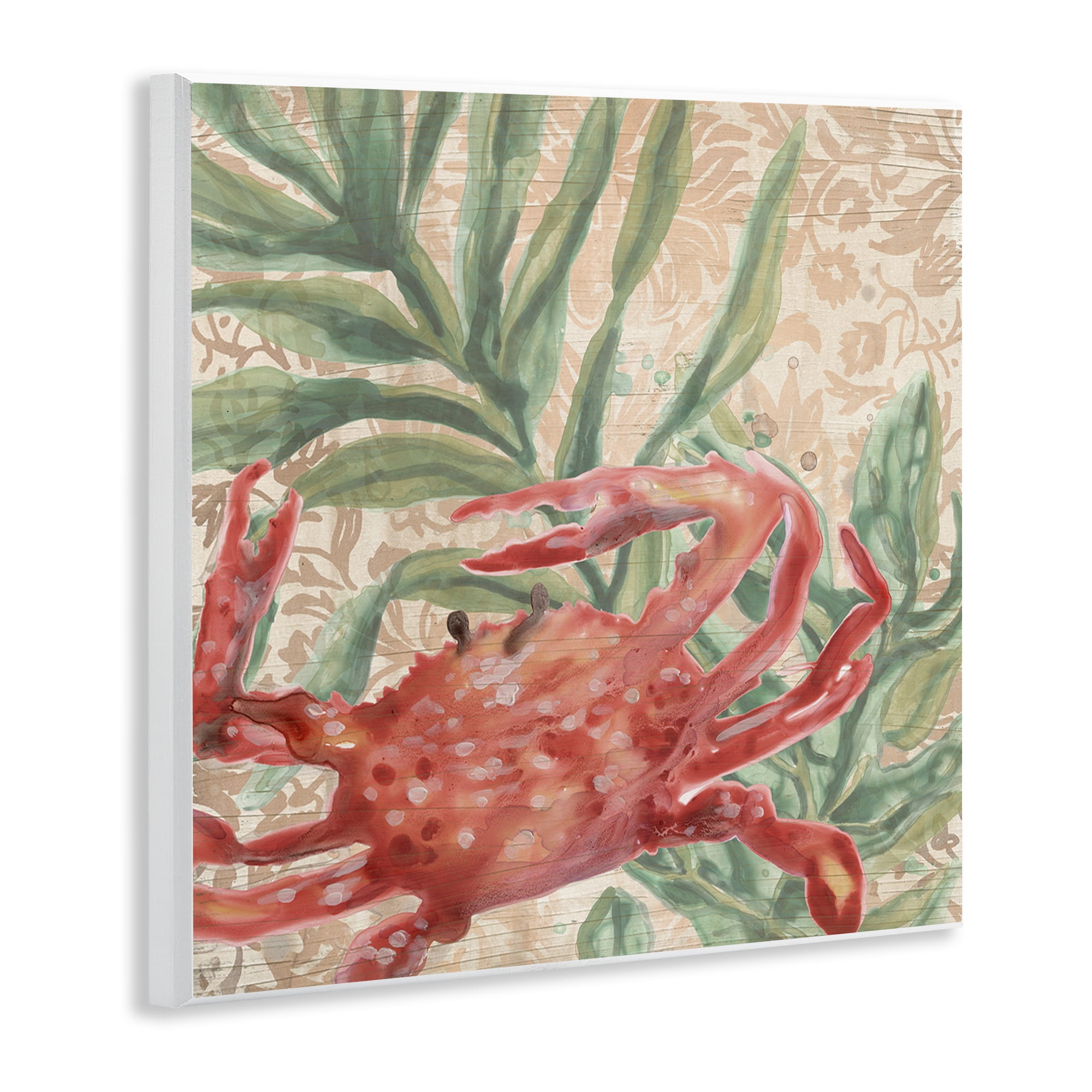 Stupell Industries Crab on Floral Pattern Animals & Insects Painting Unframed Art Print Wall Art, 12 x 12