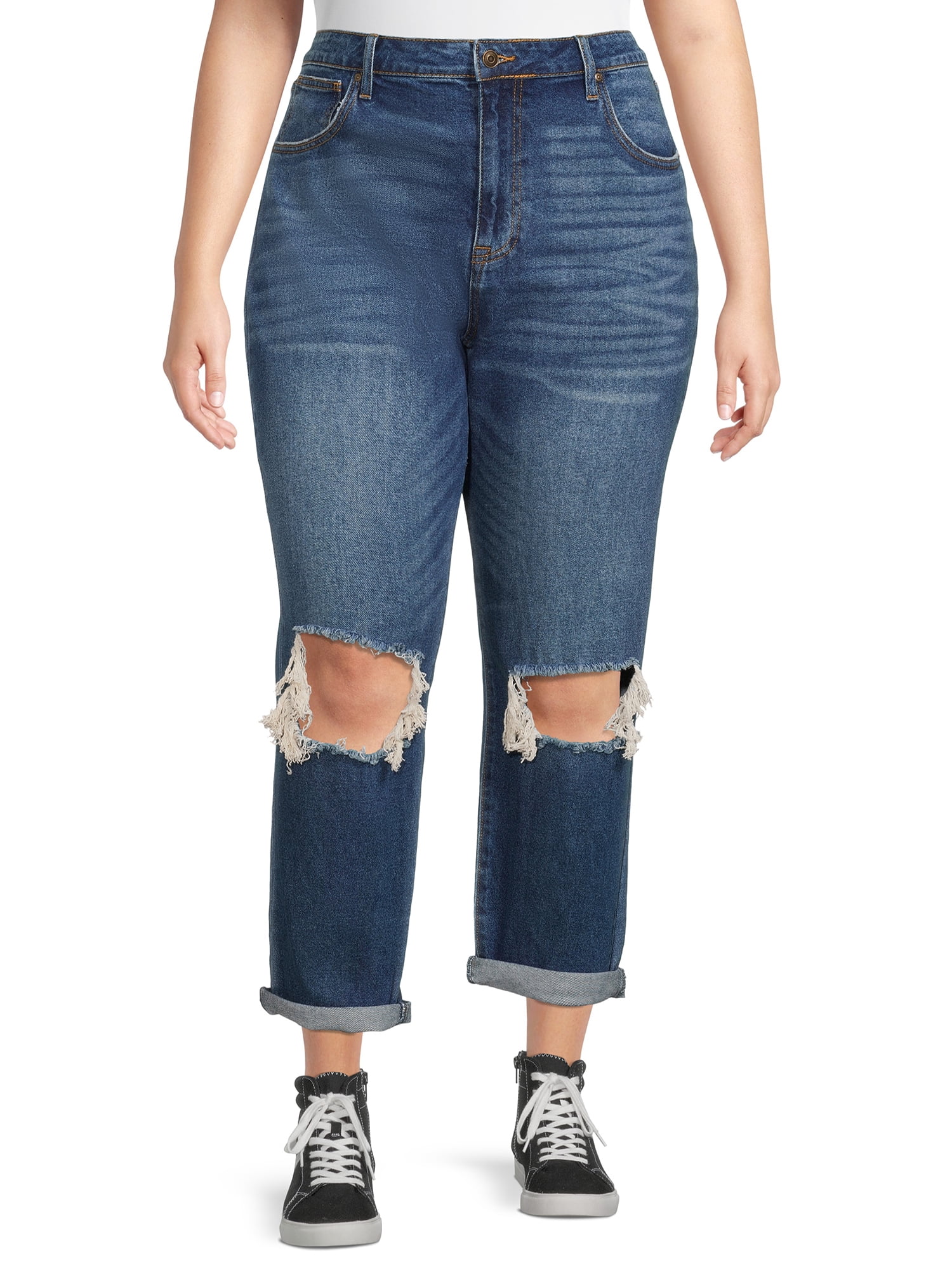 No Boundaries Juniors' Plus Size High Rise Curvy Mom Jeans - Walmart.com