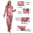 thumbnail image 4 of DAKIMOE Sleepwear Womens Silky Satin Pajamas Set Long Sleeve Nightwear Loungewear, Light Pink, XL, 4 of 8