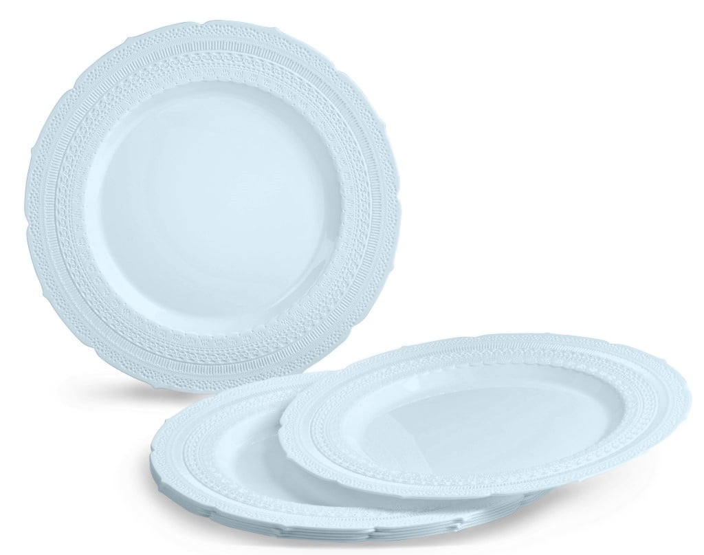 " OCCASIONS " 50 Plates Pack (25 Guests)-Extra Heavyweight Vintage Wedding Disposable / Reusable Plastic Plates 25 x 11'' Dinner + 25 x 8.25'' Salad / Dessert (Chateau Collection Blue)