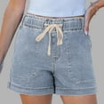 thumbnail image 2 of Ecqkame Summer Women's Casual Denim Shorts Fashion High Waisted Drawstring Short Jeans Stretchy Trendy Elastic Waist Jean with Pockets Light Blue XXL, 2 of 6