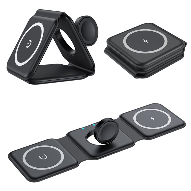 Base de carga inalámbrica para iPhone plegable, estación de carga inalámbrica compacta 3 en 1 para soporte de carga portátil para Iwatch/Airpods/iPhone (sin adaptador). Levamdar 15W