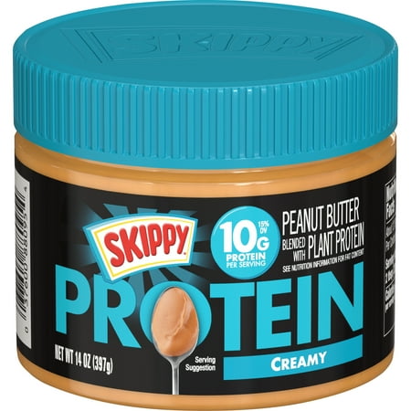 SKIPPY Creamy Peanut Butter Blended with Plant Protein, Plastic Jar 14 oz