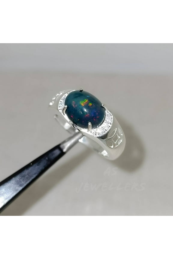 Men's Black Opal Ring October Birthstone Ring 925 Sterling Silver Ring Handmade Ring Fire Opal Ring Opal Solitaire Gifts For Him