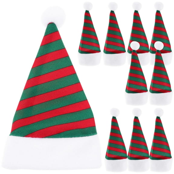 WRITWAA 10pcs Christmas Mini Santa Hat Cutlery Holders Green Plastic Xmas Party Supplies Table Decor