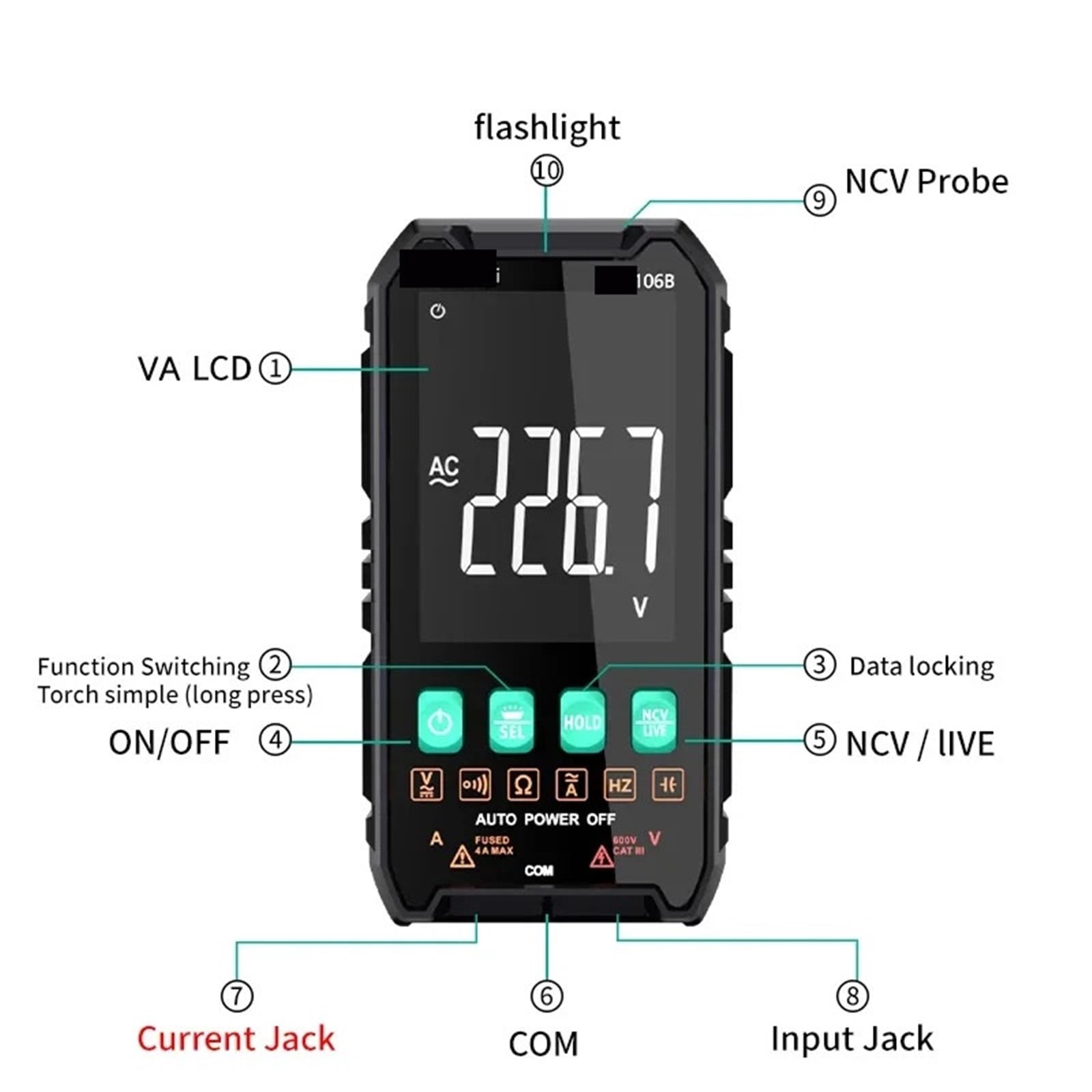 Multifunction Digital Multimeter AC DC NCV Smart Tester Ohmic Voltmeter Auto Range 600V Electrician Tester ,Battery Test