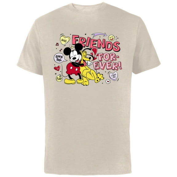 Disney Mickey Pluto Friends Forever! - Short Sleeve Cotton T-Shirt for Adults - Customized-Natural
