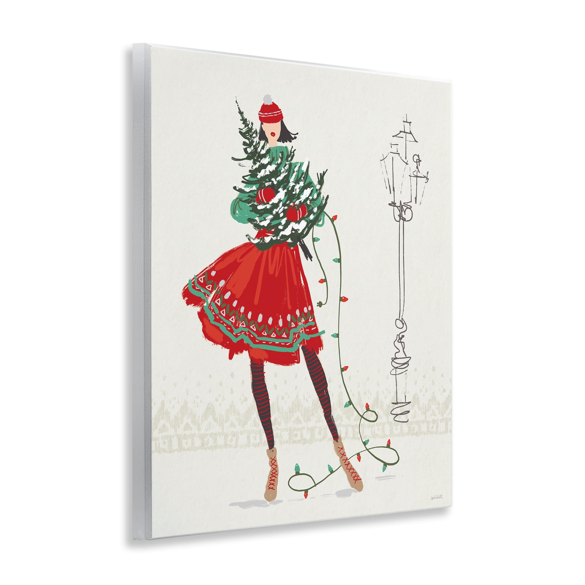Stupell Industries Festive Fashion Girl Holiday Painting Unframed Art Prints Wall Art, 11 x 14