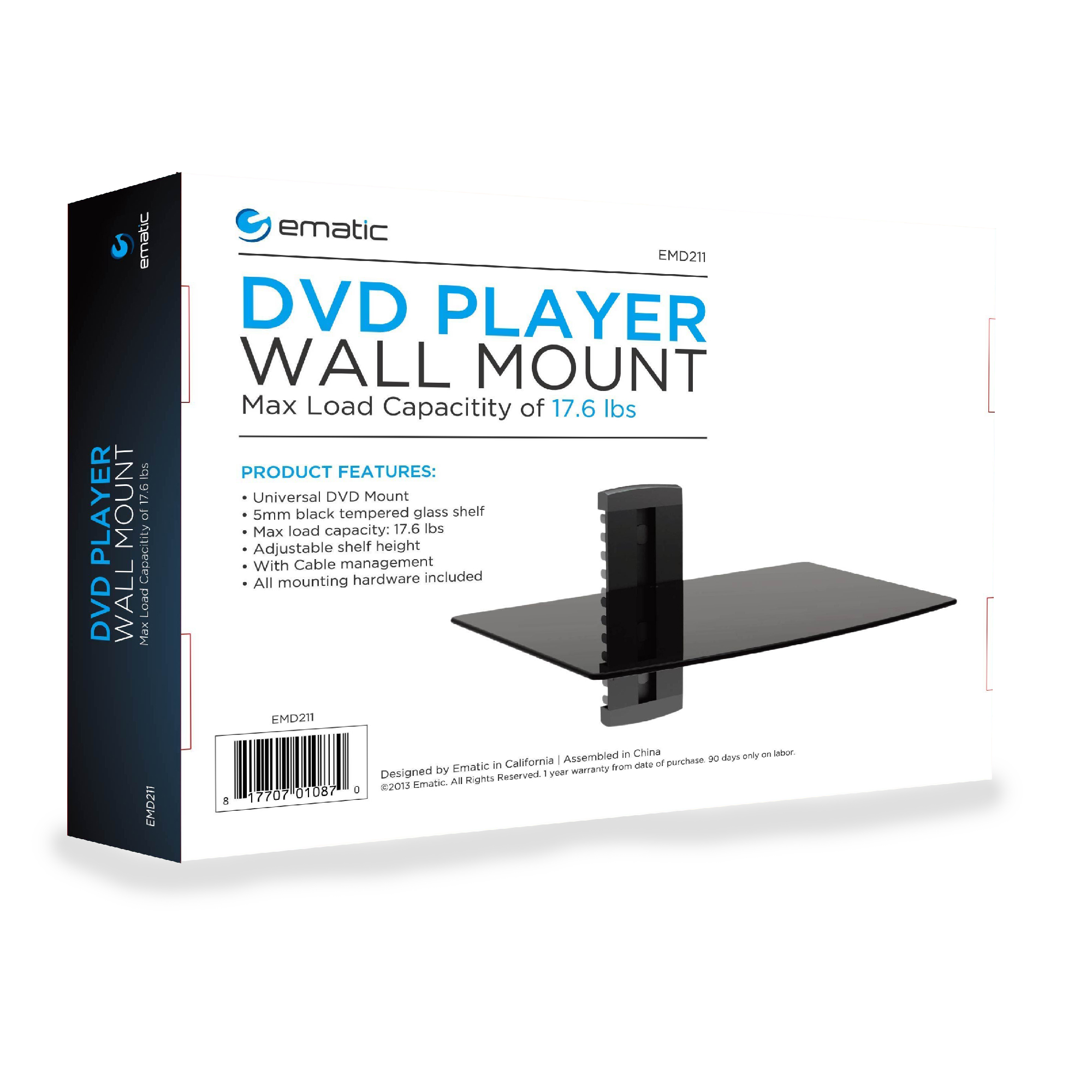 Ematic Adjustable  Wall Shelf for DVD Player, Cable Box, with HDMI Cable - image 4 of 8