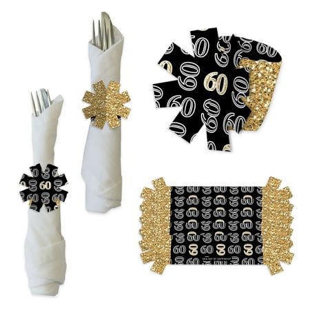 

Big Dot of Happiness Adult 60th Birthday - Gold - Birthday Party Paper Napkin Holder - Napkin Rings - Set of 24