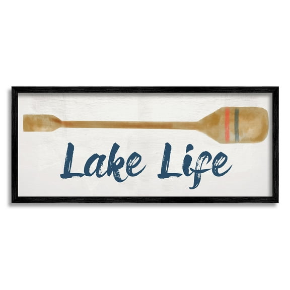 Stupell Industries Lake Life Boat Oar Inspirational Painting Black Framed Art Print Wall Art, 24 x 10