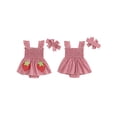 thumbnail image 2 of Loicainy Baby Toddler Girl Plaid Romper Dress 3 6 12 18 Months Strawberry Smocked Fly Sleeve Bodysuit with Headband 2 Pcs Summer Outfit, 2 of 8