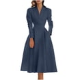 thumbnail image 2 of Taylonsss Women's Fashion Turndown Collar V-Neck Long Sleeve Slim Fit Solid Evening Gown Dress with Pocket for Casual Party Wedding Spring Occasions, 2 of 6