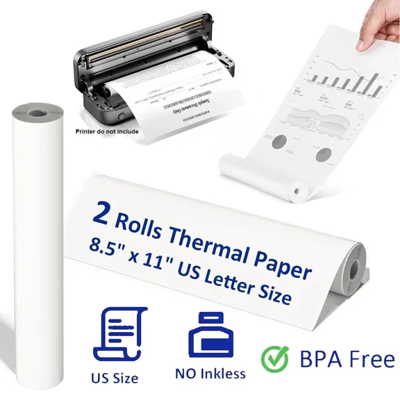 2 RollsThermal Printer Paper 8.5 x 11 US Letter Size Quick-Dry Thermal Paper