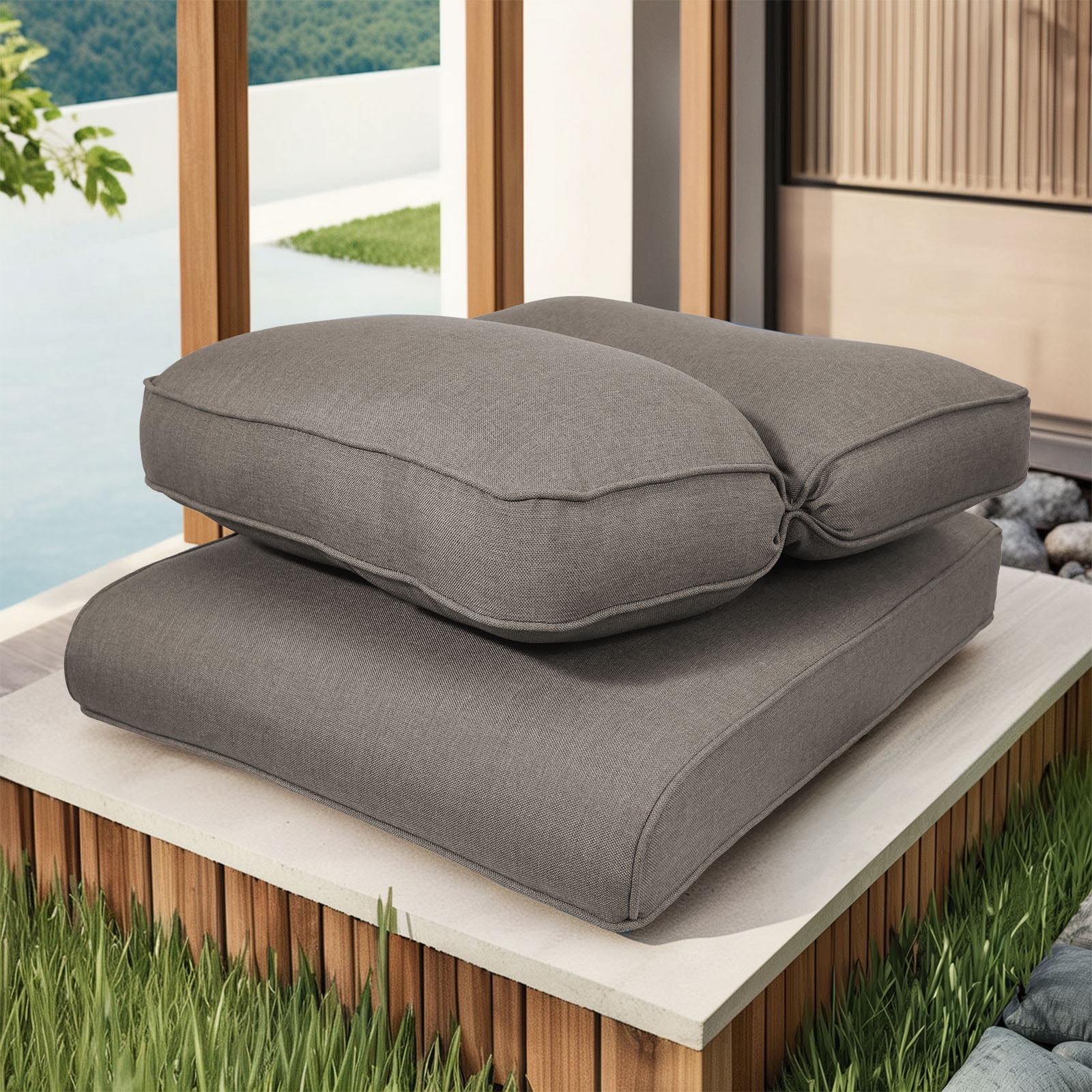 Opohoro Outdoor 25" x 22" Gray Lounge Chair Cushions, 8-Count