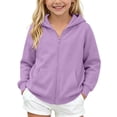 thumbnail image 2 of XRoczxe Kids Zip Up Hooded Fleece Jacket, Girls Boys Soft Warm Solid Color Hoodie Coat, Casual Long Sleeve Windproof Outerwear for Winter Daily Wear Purple, 2 of 9