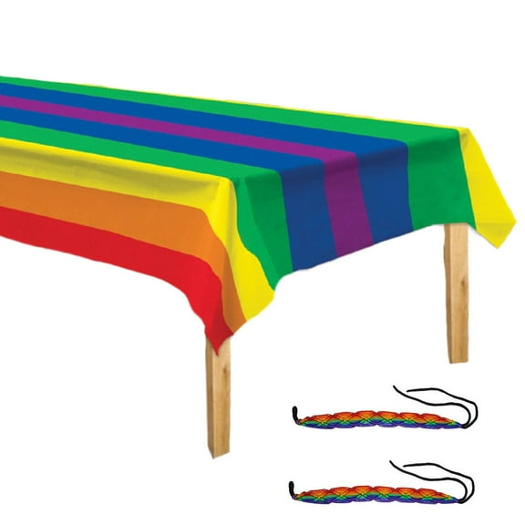 Rainbow Pride Tablecover & 2 Gay Pride Friendship Bracelets Multi-Pack Gay Lesbian LGBT