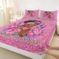 thumbnail image 4 of Castle Fairy Glamorous Afro Woman Bed Sheets 4-Piece,Glitter Pink Lavender Flower Full Size Sheets,Pink Purple,1 Fitted Sheet, 1 Flat Sheet and 2 Pillowcases, 4 of 6